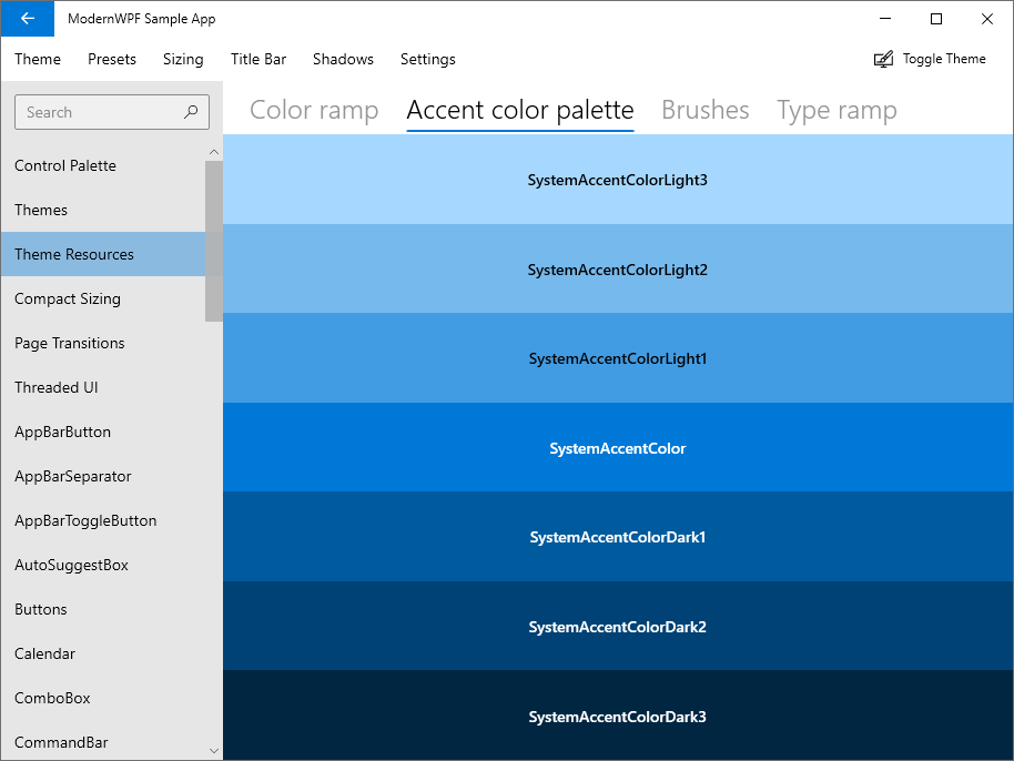 Accent color palette