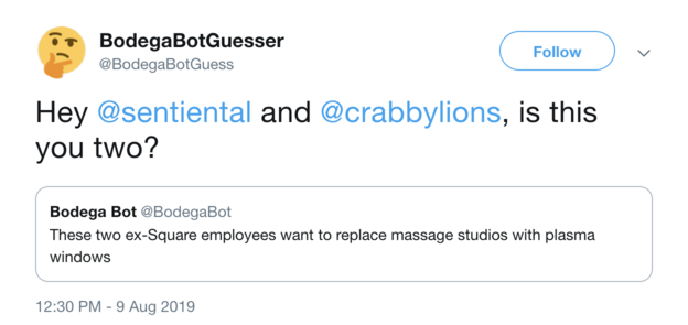 Example tweet by bodega-bot-guesser