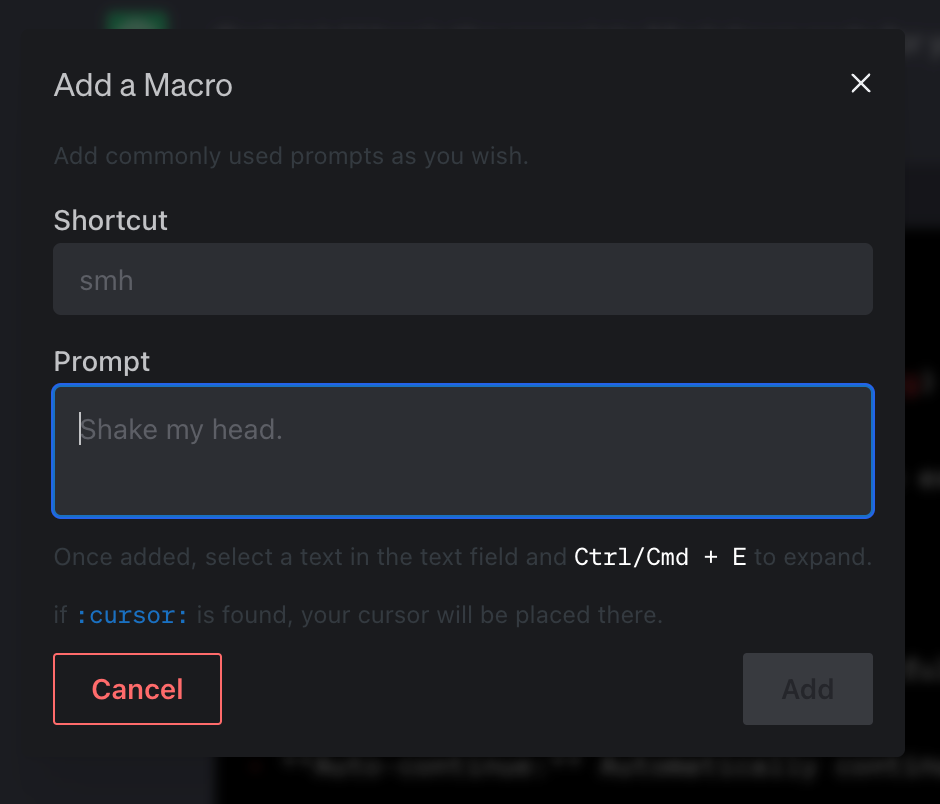 Add a macro modal