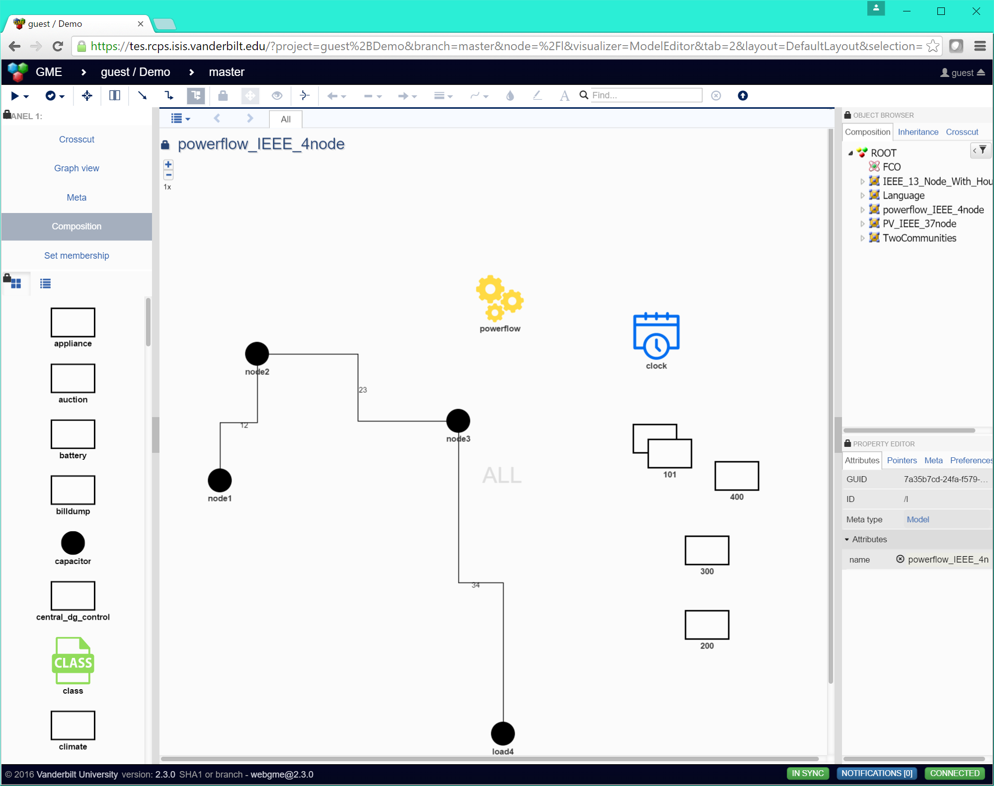 Simple 4 node powerflow model.