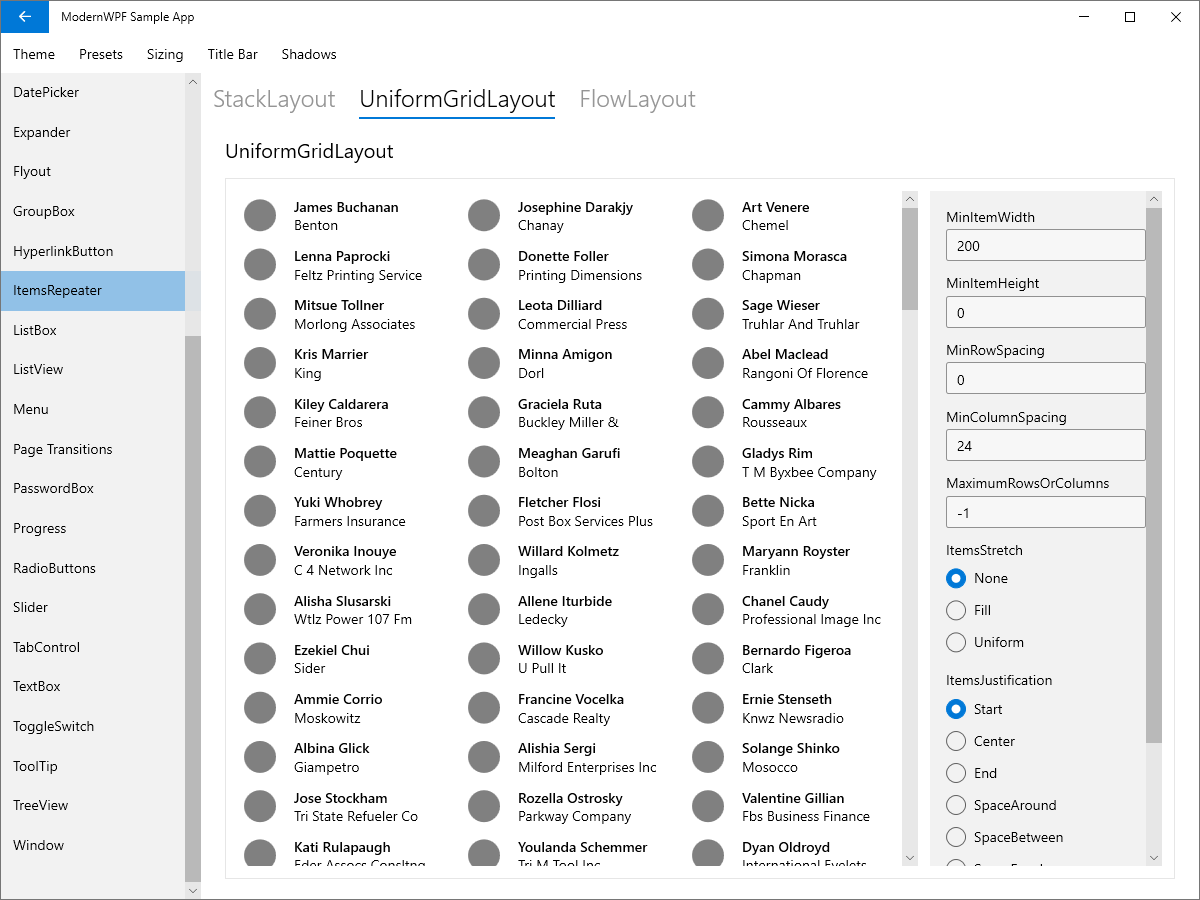 ItemsRepeater - UniformGridLayout